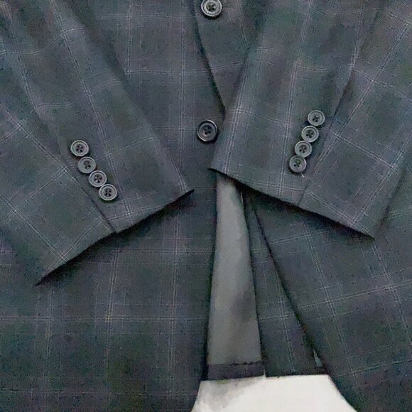 Hickey Freeman Blazer Men 44 Green Blue Windowpane Wool‎ Classic Jacket USA VTG - Picture 3 of 15